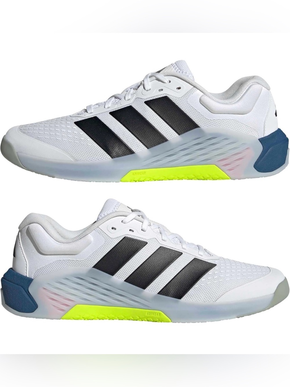 adidas Men’s White Sneakers with Black Stripes and Neon Accent